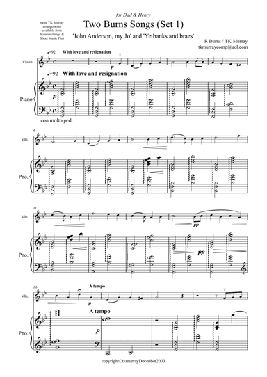 Burns Songs - Set 1 - Violin & Piano - TK Murray