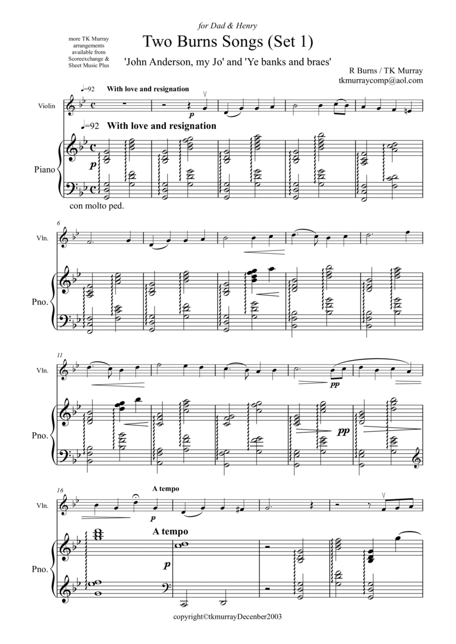 Burns Songs - Set 1 - Violin & Piano - TK Murray