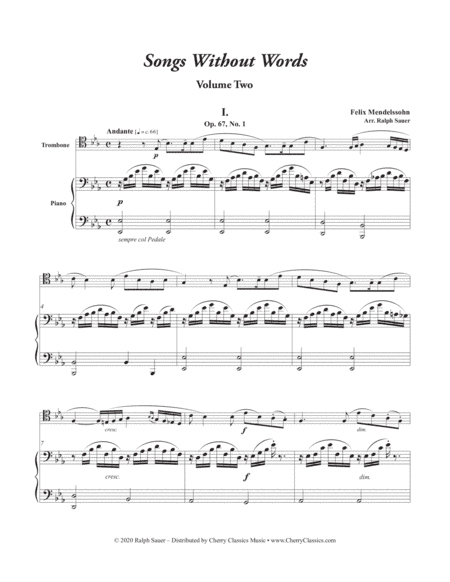 Six Songs Without Words for Trombone & Piano, Volume II (arr. Ralph Sauer)