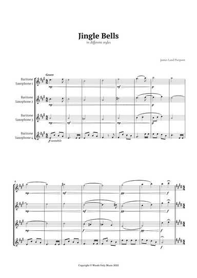 Jingle Bells in Different Styles for Baritone Sax Quartet (arr. Ander)
