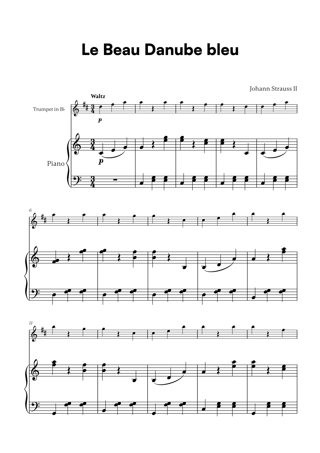 Johann Strauss II - Le Beau Danube bleu for Trumpet in Bb and Piano (arr. Cadenza Editions)