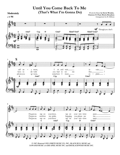 Until You Come Back To Me (that's What I'm Gonna Do) (arr. B. Hillman)