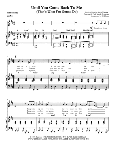 Until You Come Back To Me (that's What I'm Gonna Do) (arr. B. Hillman)