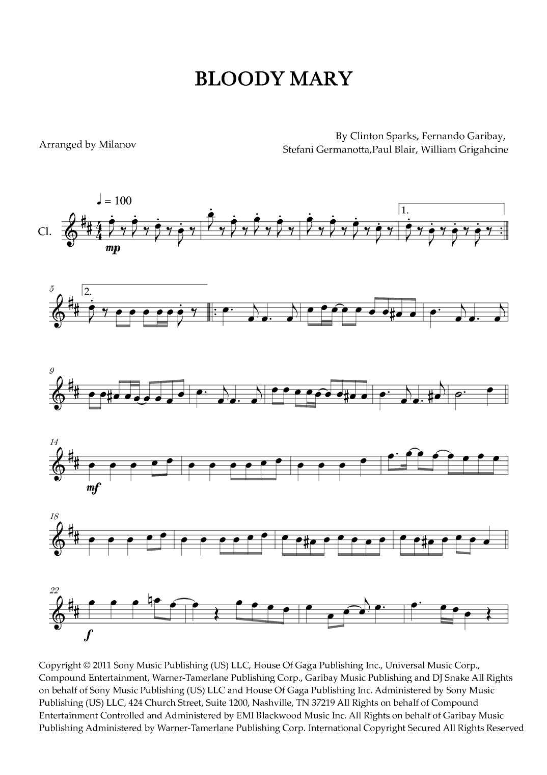 Bloody Mary (arr. Milanov)