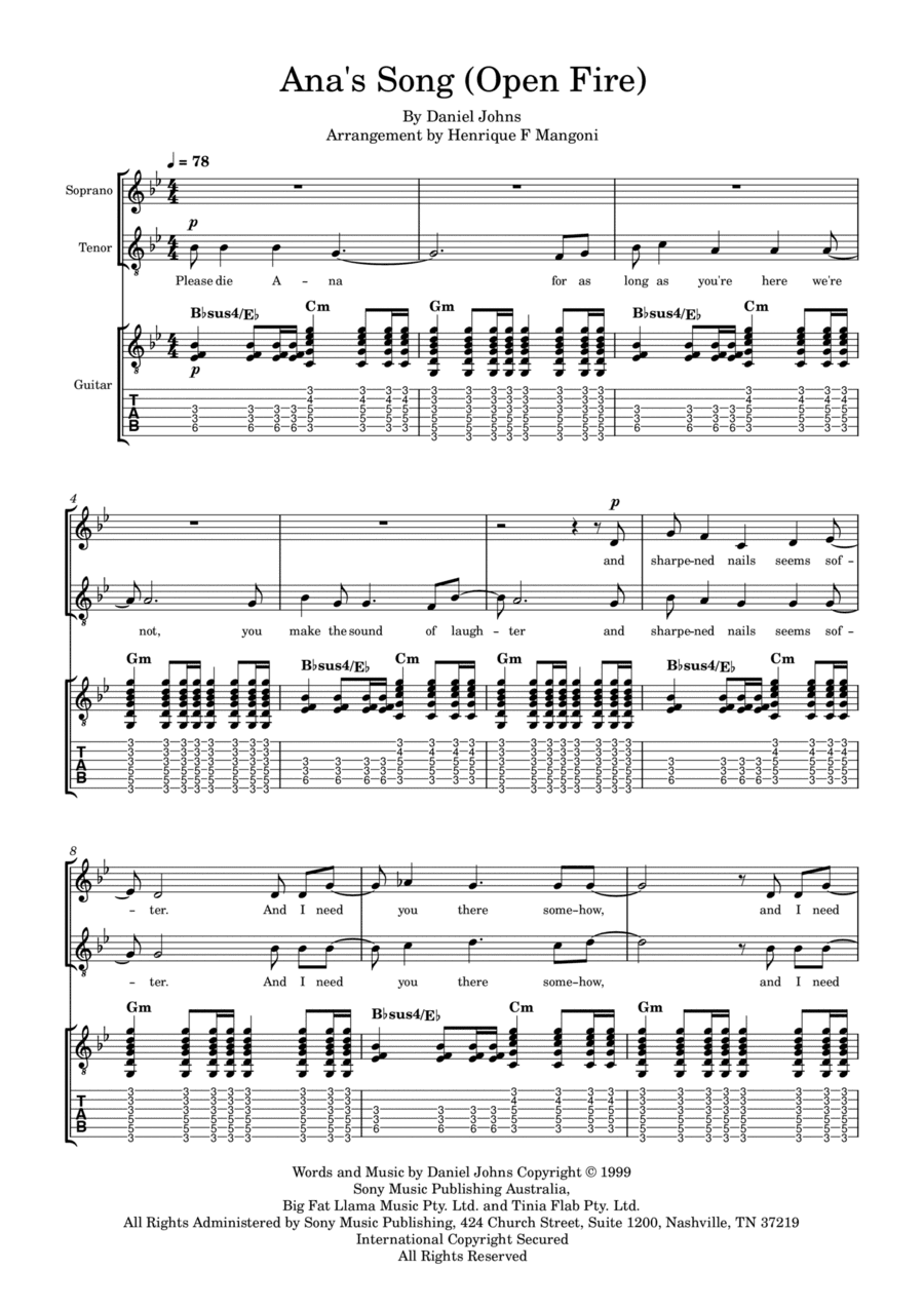 Ana's Song (open Fire) (arr. Henrique F Mangoni)