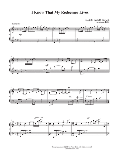 I Know That My Redeemer Lives (piano solo) (arr. Anne Britt)