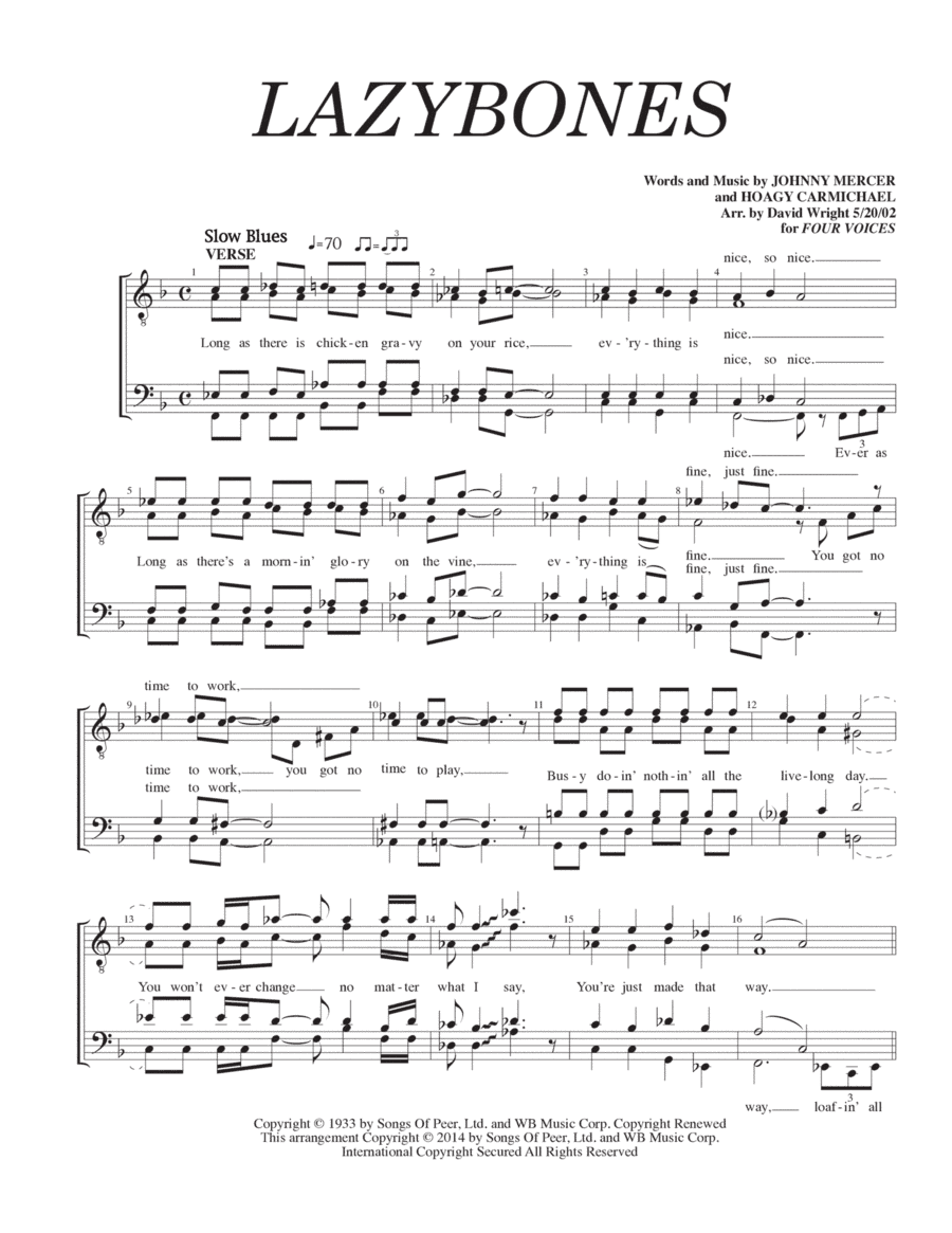 Lazybones (arr. David Wright)