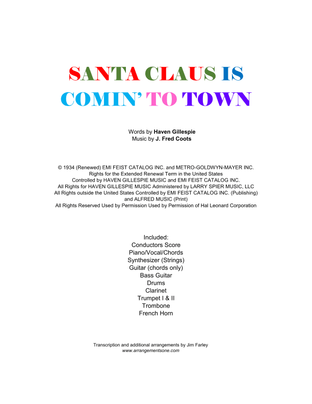 Santa Claus Is Comin' To Town (arr. Jim Farley www.arrangementsone.com)