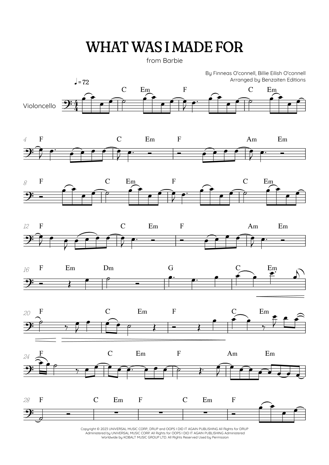 What Was I Made For? (arr. Benzaiten Editions)