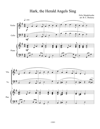 Hark, the Herald Angels Sing (Violin and Cello Duet with Piano Accompaniment) (arr. B. C. Dockery)