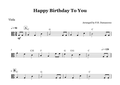 Happy Birthday To You - Viola Solo with Chords (arr. P.H. Damasceno)