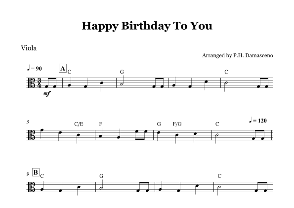 Happy Birthday To You - Viola Solo with Chords (arr. P.H. Damasceno)