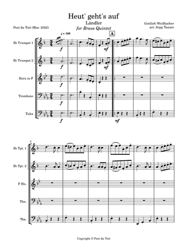 Heut' geht's auf - Gottlieb Weißbacher arr. Sepp Tanzer (Brass Quintet) (arr. Sepp Tanzer and Peet du Toit)