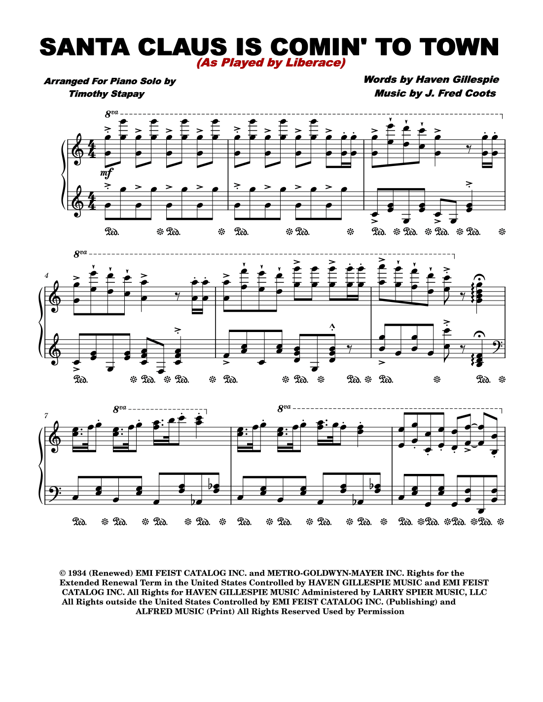 Santa Claus Is Comin' To Town (arr. Timothy Stapay/Jo Ann Castle)