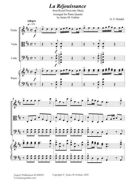 Handel: La Réjouissance from Royal Fireworks Music for Piano Quartet (arr. James M. Guthrie)