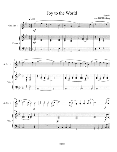 Joy to the World (alto sax solo) with optional piano accompaniment (arr. B C Dockery)