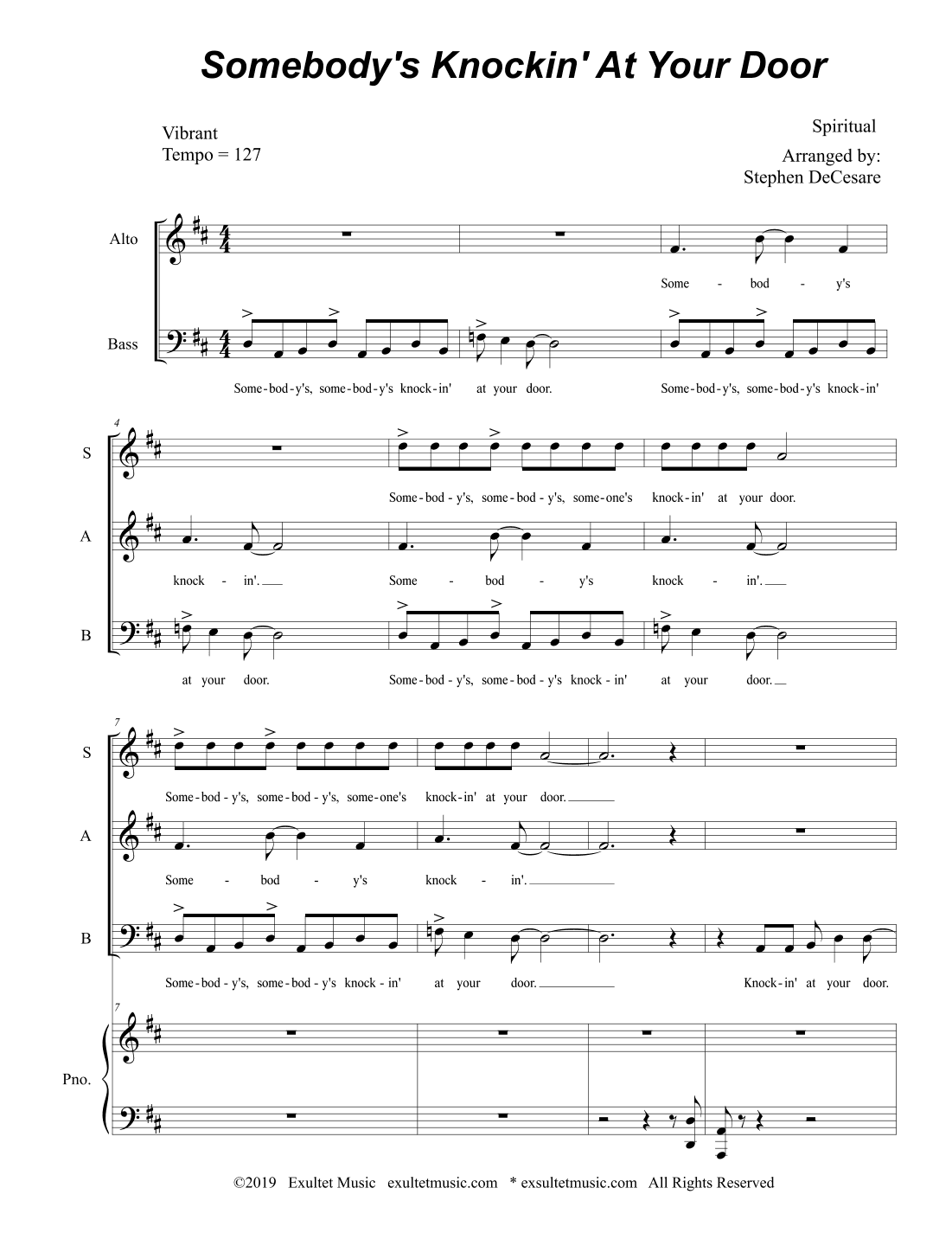 Somebody's Knockin' At Your Door (SAB) (arr. Stephen DeCesare)
