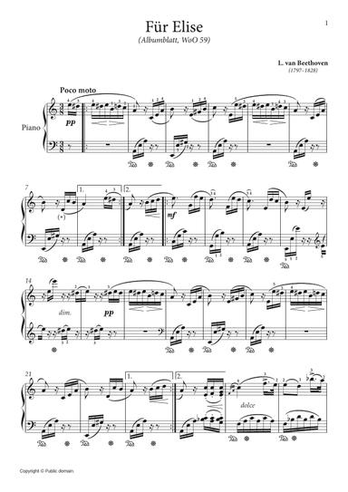 Für Elise (Albumblatt, WoO 59) (arr. Original piano piece.)
