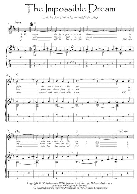 The Impossible Dream (arr. PianoSheetNow)