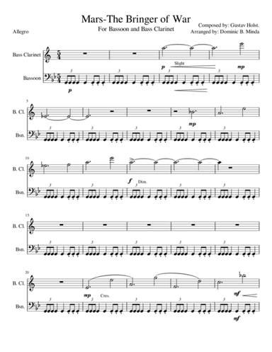 Mars-The Bringer of War, For Bass clarinet and Bassoon. (arr. Dominic B. Minda)