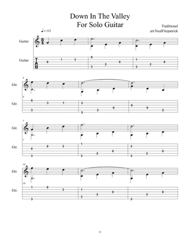 Down In The Valley For Solo Guitar-Beginner (arr. Neal Fitzpatrick)