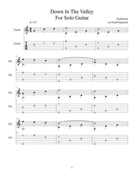 Down In The Valley For Solo Guitar-Beginner (arr. Neal Fitzpatrick)