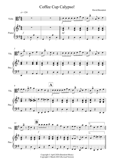 Coffee Cup Calypso! for Viola and Piano