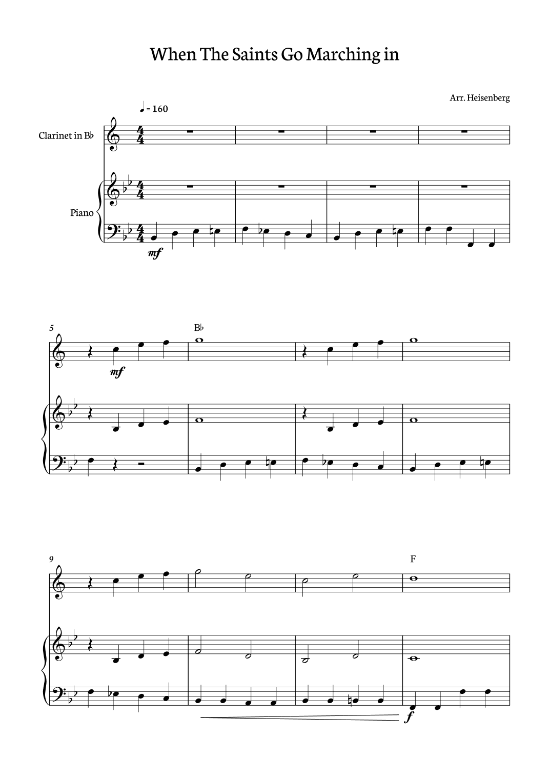 When The Saints Go Marching In for Clarinet Bb with piano accompaniment and chords (arr. Heisenberg)