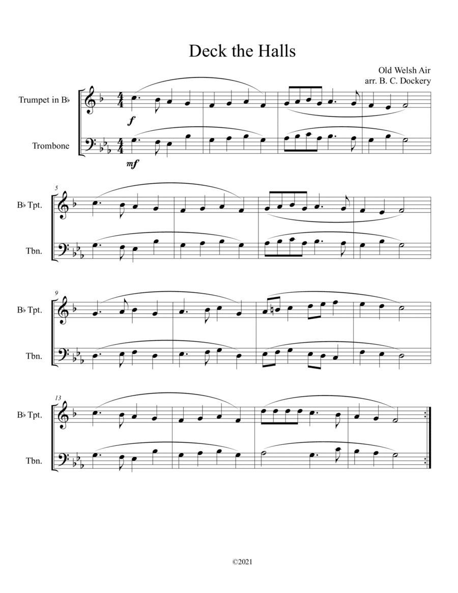 Deck the Halls (Trumpet and Trombone Duet) (arr. B. C. Dockery)