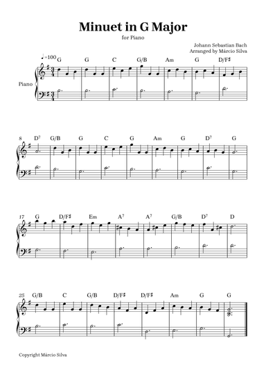 Minuet in G Major - for piano (arr. Márcio Silva)