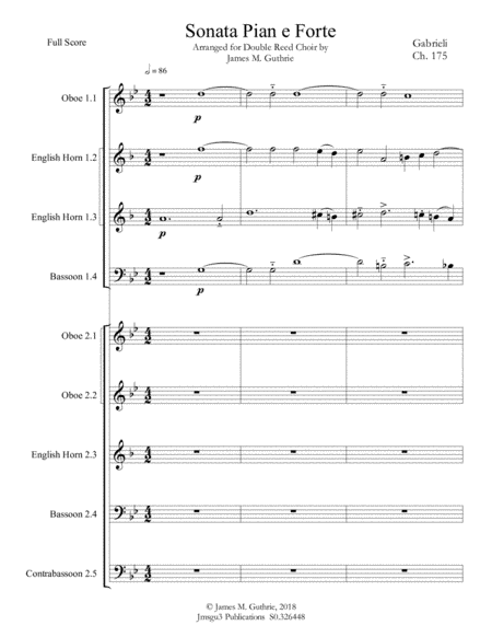 Gabrieli: Sonata Pian e Forte Ch. 175 for Double Reed Choir (arr. James M. Guthrie, ASCAP)