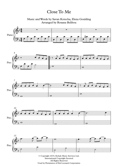Close To Me (arr. Roxana Belibou)