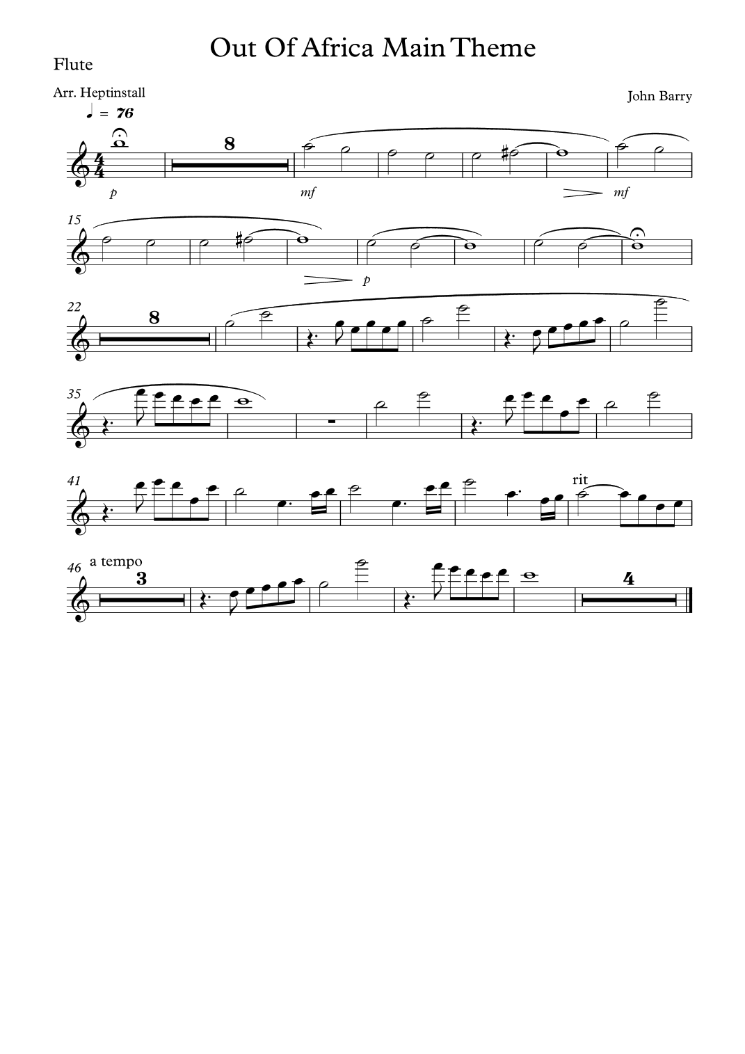 I Had A Farm In Africa (main Title) (arr. Paul Heptinstall)