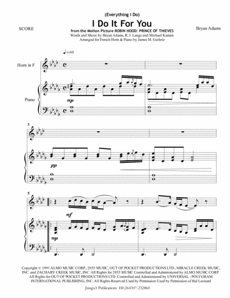 (Everything I Do) I Do It For You (arr. James M. Guthrie, ASCAP)
