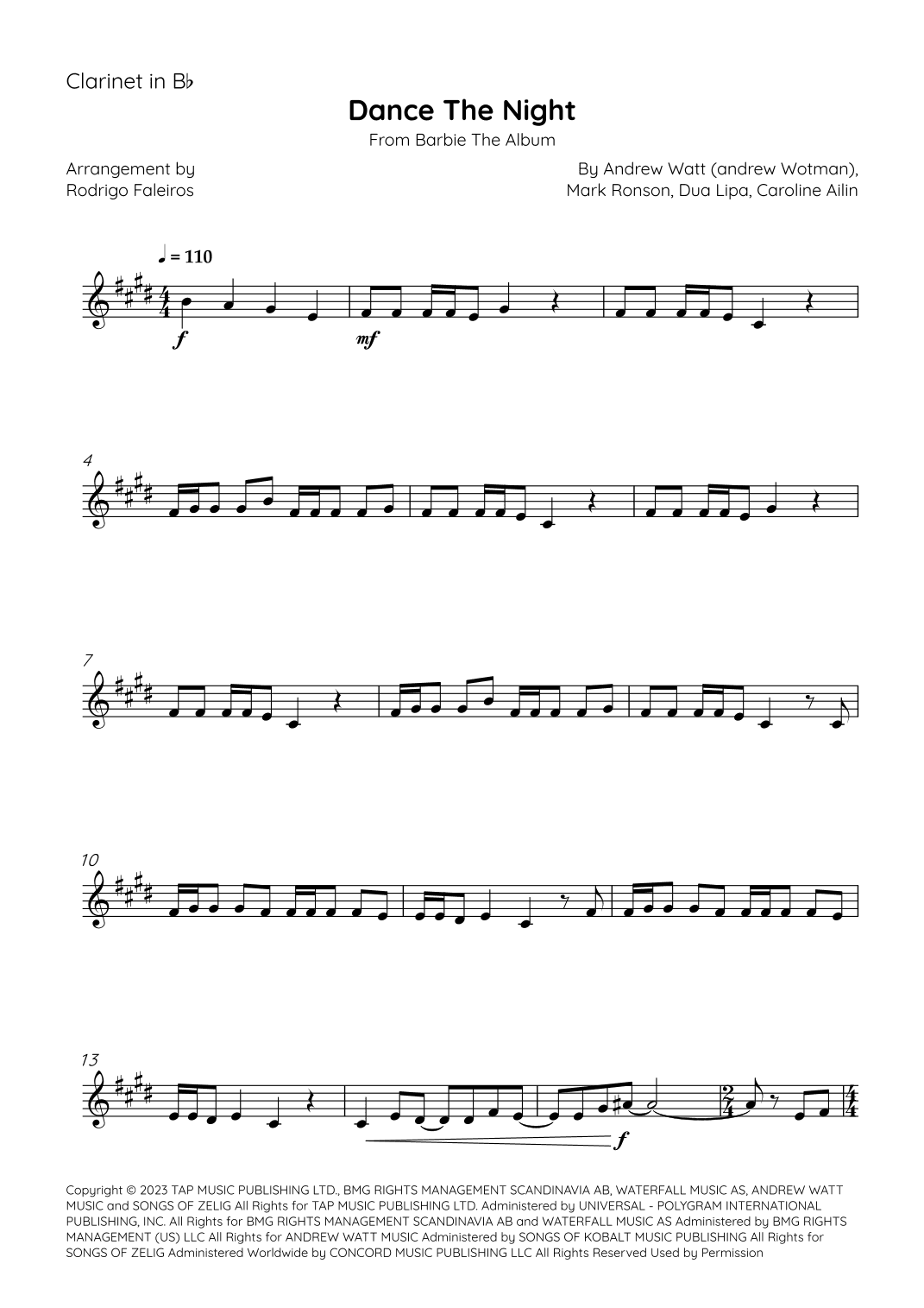 Dance The Night (arr. Rodrigo Faleiros)