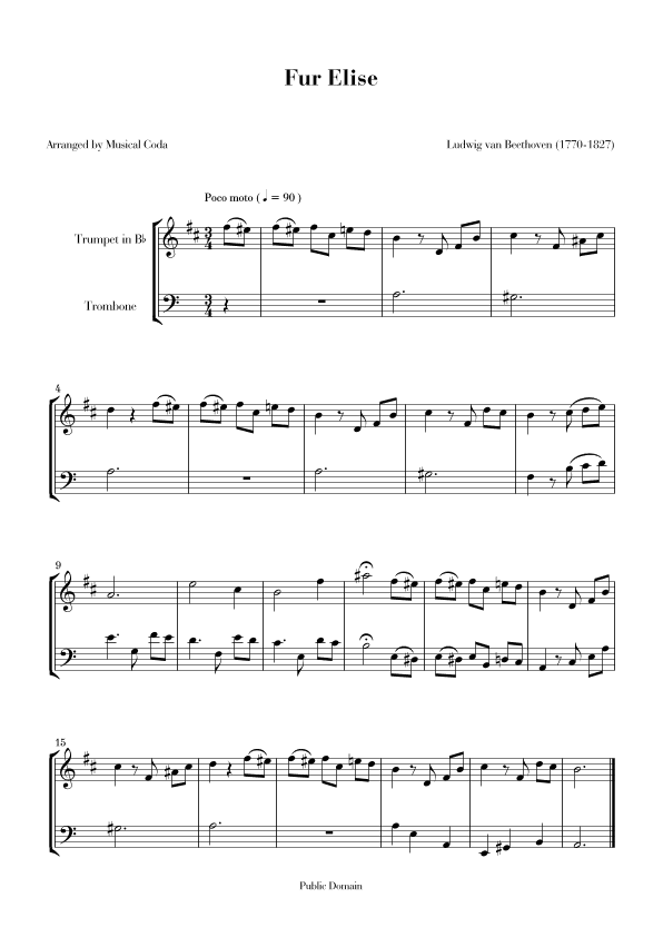 Fur Elise - Trumpet & Trombone (arr. Musical Coda)
