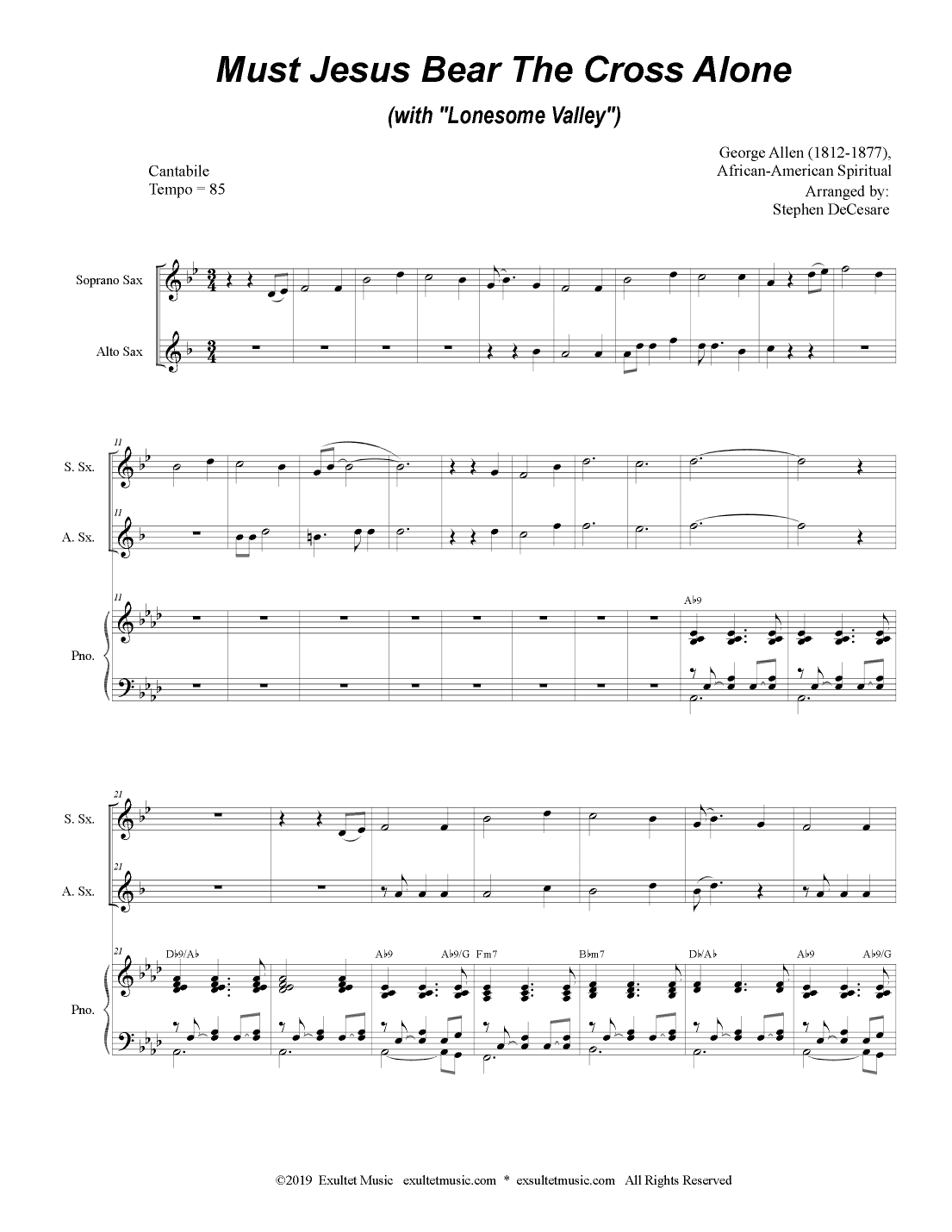 Must Jesus Bear The Cross Alone (with "Lonesome Valley") (Duet for Soprano and Alto Saxophone) (arr. Stephen DeCesare)