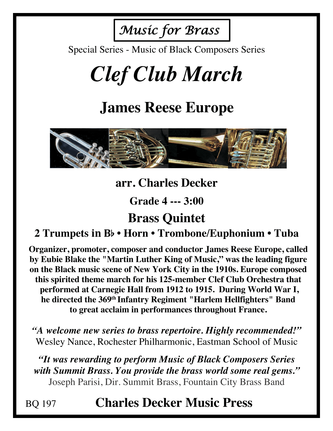 Clef Club March for Brass Quintet (arr. Charles Decker)