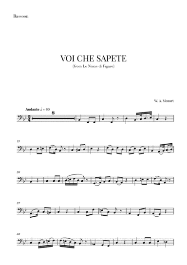 Mozart - Voi Che Sapete (for Bassoon) (arr. Cadenza Editions)