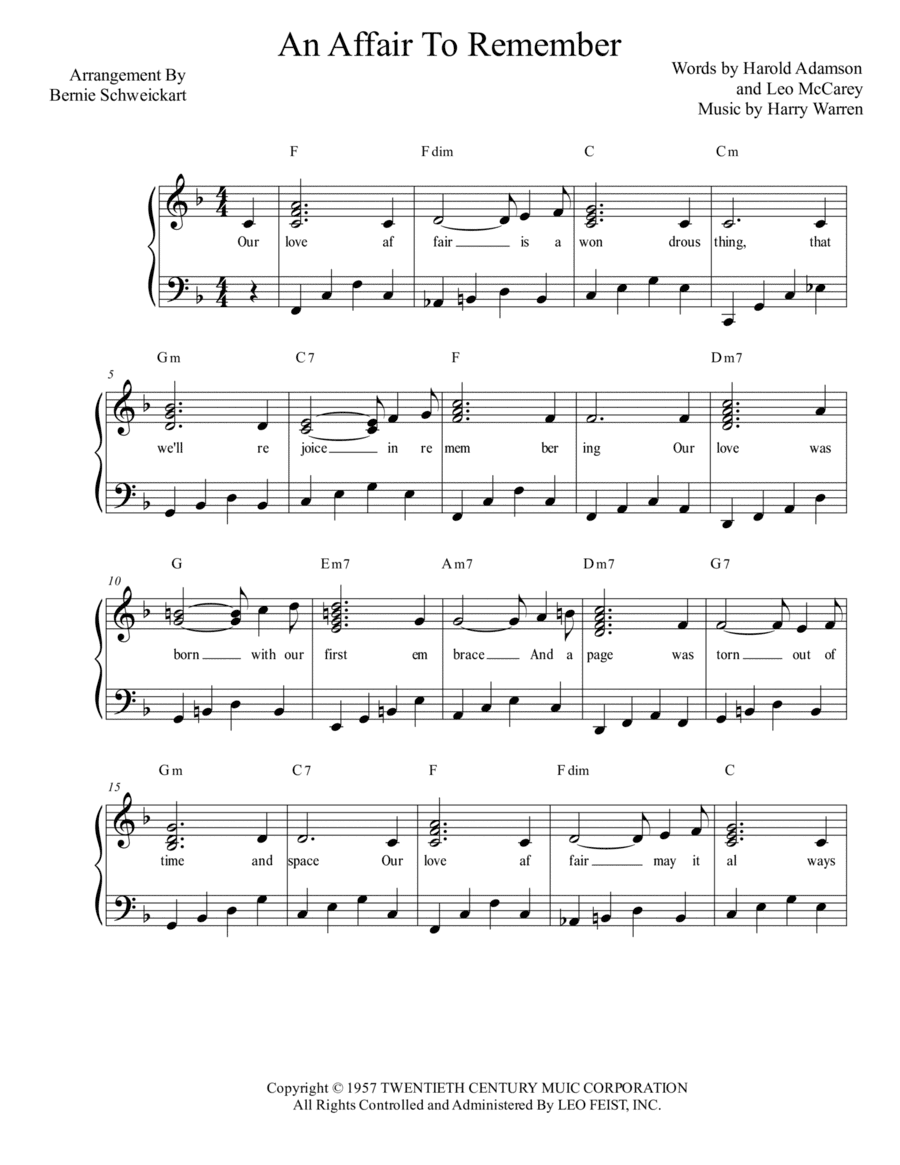 An Affair To Remember (our Love Affair) (arr. Bernie Schweickart)