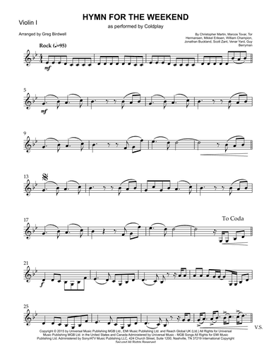Hymn For The Weekend (arr. Greg Birdwell)