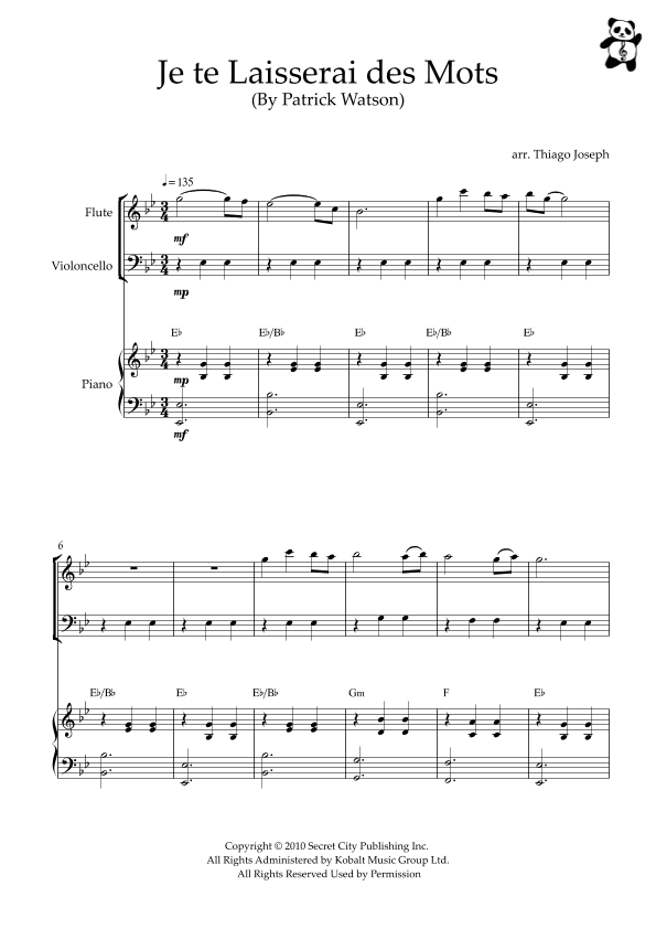 Je Te Laisserai Des Mots (arr. Thiago Joseph)