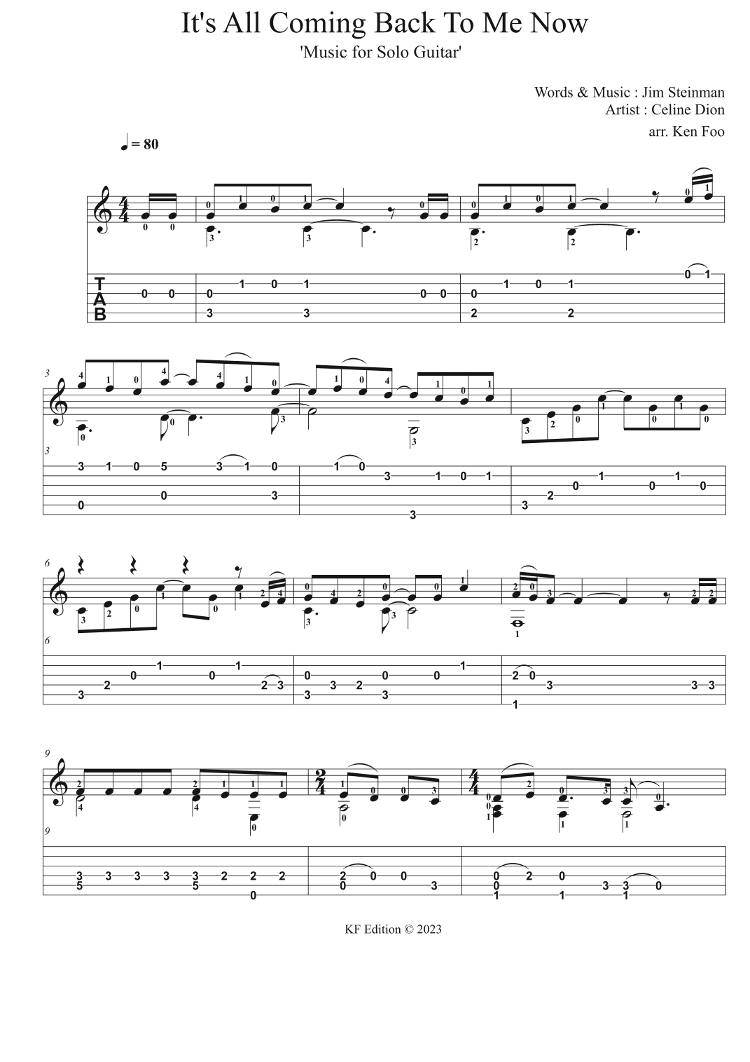 It's All Coming Back To Me Now (arr. Ken Foo)