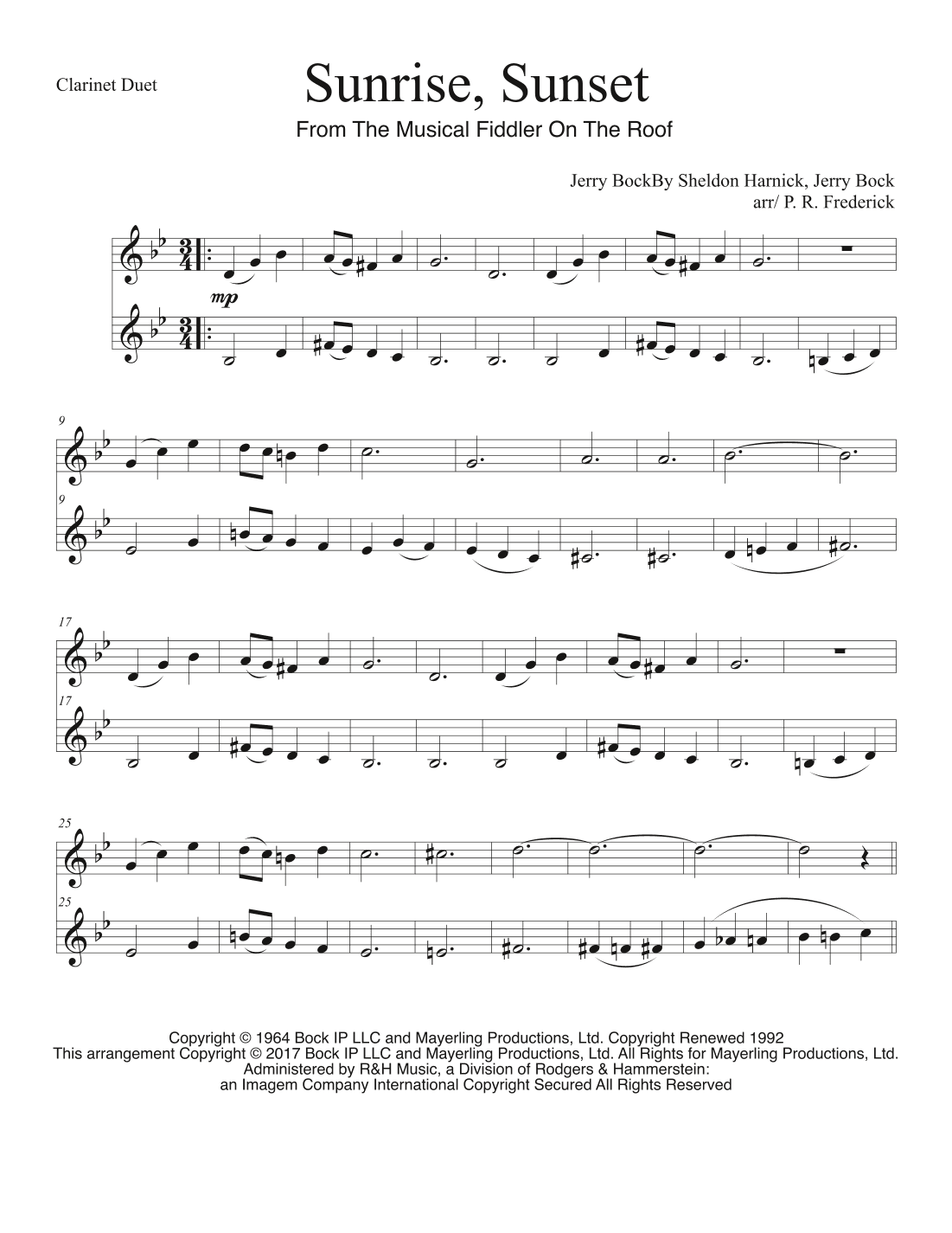 Sunrise, Sunset (arr. P. R. Frederick)