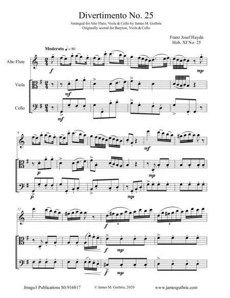Haydn: Divertimento No. 25 Trio for Alto Flute, Viola & Cello (arr. James M. Guthrie)