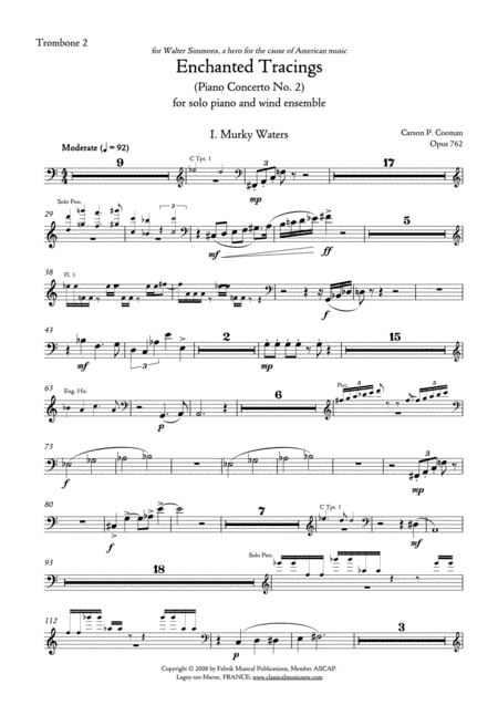 Carson Cooman Enchanted Tracings (Piano Concerto No. 2) (2008) for solo piano and wind ensemble, tro