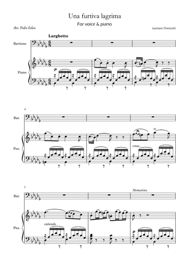 Una Furtiva Lagrima (Baritone in Bbm) (arr. Pedro Cohen)