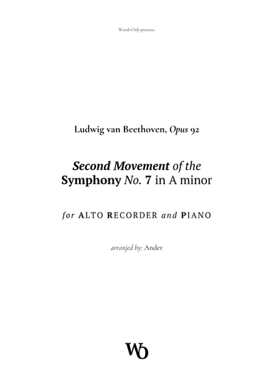 2nd Movement of Symphony No. 7 by Beethoven for Alto Recorder and Piano (arr. Ander)