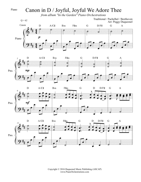 Canon in D / Joyful, Joyful We Adore Thee (Solo Piano) (arr. Peggy Duquesnel)