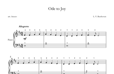 ode to joy easy piano sheet music with fingering  in D (arr. Arezzo Music)